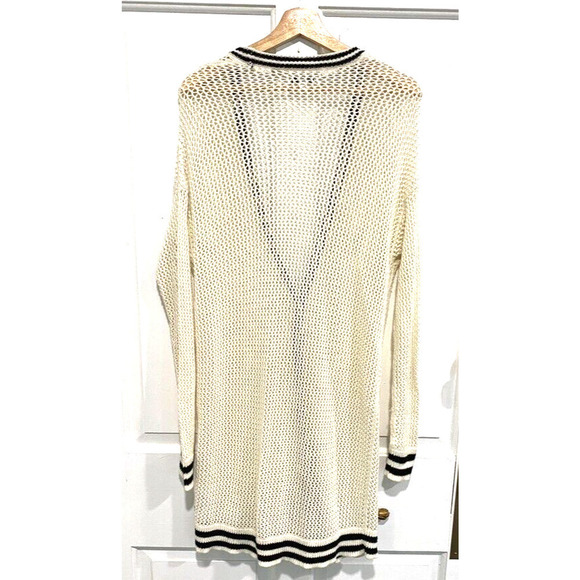 American Eagle Cardigan Women Beige Medium Button Up Crochet Sweater Knit - Picture 3 of 6